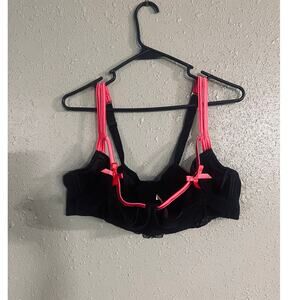 Lane Bryant Very Sexy Womens 44D Bra Demi Cup with Lace and Ribbons Black & Pink